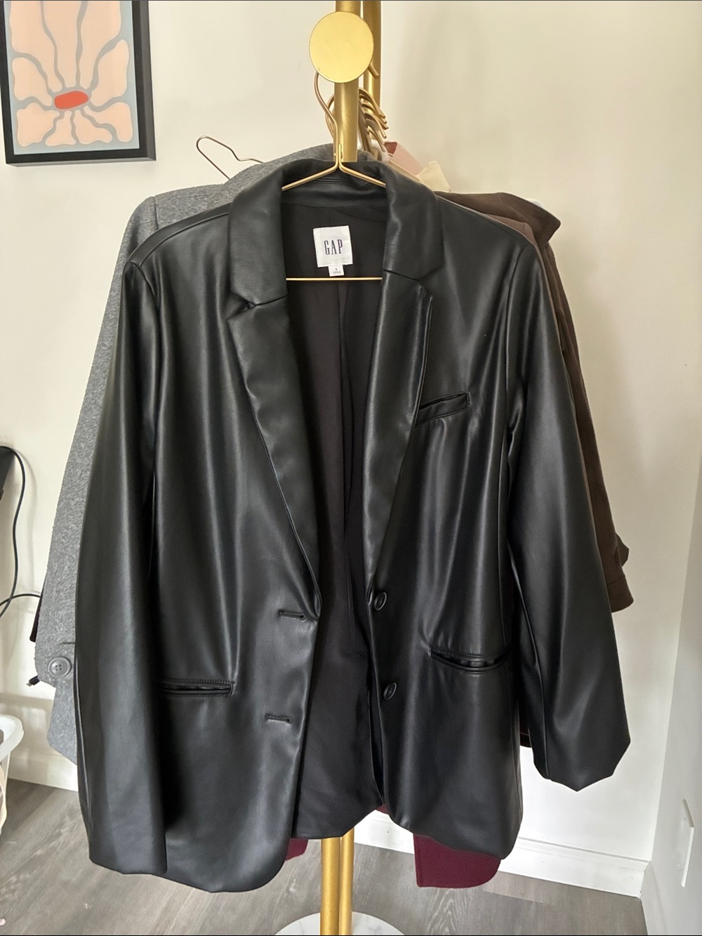 GAP Black Faux Leather Notch Lapel Jacket